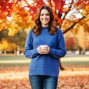 Talbots Womens Cotton Blend Sweater Soft Cozy Crew Neck Cottagecore Blue L